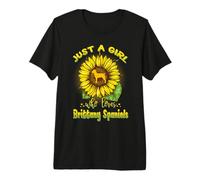 Just A Girl Who Loves Brittany Spaniels Dog Funny Sunflower Camiseta Premium
