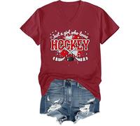 Just a Girl Who Loves - Camiseta de hockey con cuello redondo y cuello en V, Cuello en V, color clarete, XXL