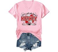 Just a Girl Who Loves - Camiseta de hockey con cuello redondo y cuello en V, Cuello en V, rosa, L