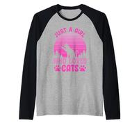 Just A Girl Who Loves Cats, Cool Cats Meme Cartoon Graphic Camiseta Manga Raglan