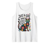 Just a Girl Who Loves Cats - Folk Art Style Kitty Camiseta sin Mangas