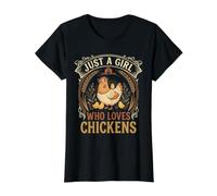 Just A Girl Who Loves Chickens Floral Farmhouse Barn Camiseta gráfica económica, Mujer, Negro, M