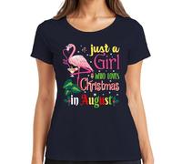 Just a Girl Who Loves Christmas in August Flamingo Tropical Beach - Camiseta para mujer, azul marino, M