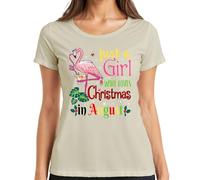 Just a Girl Who Loves Christmas in August Flamingo Tropical Beach - Camiseta para mujer, naturaleza, M