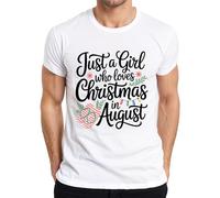 Just a Girl who Loves Christmas in August Summer Flip Flops Gift - Camiseta para hombre, Blanco, S