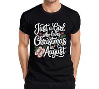 Just a Girl who Loves Christmas in August Summer Flip Flops Gift - Camiseta para hombre, Negro , 3XL