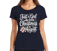 Just a Girl who Loves Christmas in August Summer Flip Flops Gift - Camiseta para mujer, azul marino, L