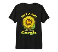 Just A Girl Who Loves Corgis Dog Puppy Sunflower Corgi Camiseta Premium