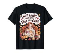 Just a Girl Who Loves Fall and Cats Autumn Girl Cats Pumpkin Camiseta