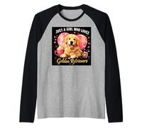 Just A Girl Who Loves Golden Retrievers Dog Coffee Hearts Camiseta Manga Raglan
