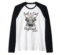 Just a Girl Who Loves Highland Cows Cute Peludo Vaca para Mujer Camiseta Manga Raglan