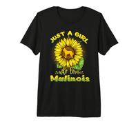 Just A Girl Who Loves Malinois Dog Funny Sunflower Lover Camiseta Premium