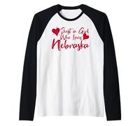 Just A Girl Who Loves Nebraska, Women's Girls Cute Nebraska Camiseta Manga Raglan
