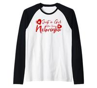 Just A Girl Who Loves Nebraska, Women's Girls Cute Nebraska Camiseta Manga Raglan