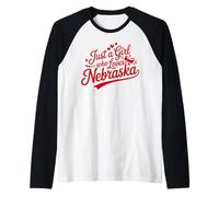 Just A Girl Who Loves Nebraska, Women's Girls Cute Nebraska Camiseta Manga Raglan