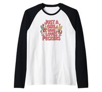 Just A Girl Who Loves Peckers Chicken Farm Animal Tees Funny Camiseta Manga Raglan