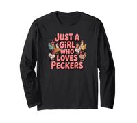 Just A Girl Who Loves Peckers Chicken Farm Animal Tees Funny Manga Larga