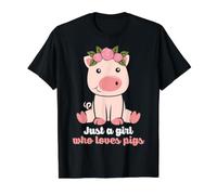 Just a Girl Who Loves Pig - Corona de Flores de Cerdo Camiseta gráfica económica, Hombre, Negro, S