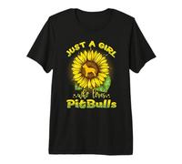 Just A Girl Who Loves Pitbulls Funny Dog Sunflower Pitbull Camiseta Premium