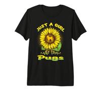 Just A Girl Who Loves Pugs Funny Dog Sunflower Pug Camiseta Premium