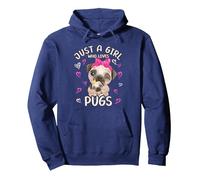 Just A Girl Who Loves Pugs para Dog Teen Girls Pug Mommy Sudadera con Capucha, Unisex para Adultos, Azul Marino, M