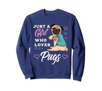 Just A Girl Who Loves Pugs - Regalos para niñas Amantes de los Pug Sudadera, Unisex para Adultos, Azul Marino, S