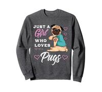 Just A Girl Who Loves Pugs - Regalos para niñas Amantes de los Pug Sudadera, Unisex para Adultos, Jaspeado Oscuro, S
