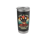 Just A Girl Who Loves Ruso Toy Terrier Perro Retro Vintage Vaso térmico de acero inoxidable de doble pared