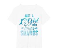 Just A Girl Who Loves Sharks - Gráfico Divertido de tiburón con Cita de Broma Camiseta, Mujer Tallas Grandes, Blanco, 6XL Grande