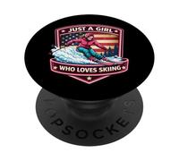 Just A Girl Who Loves Skiing American Skier Ski Resort USA PopSockets PopGrip Adhesivo