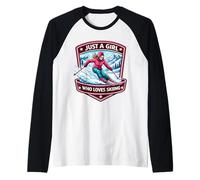Just A Girl Who Loves Skiing Ski Resort Womens Quote Camiseta Manga Raglan