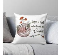 Just A Girl Who Loves To Crochet Funda de almohada de poliéster y lino terciopelo con cremallera creativa decorativa funda de almohada para el hogar