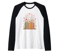 Just A Girl Who Loves To Read Floral Book Lover Camiseta Manga Raglan