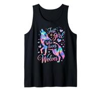 Just A Girl Who Loves Wolves Acuarela Pastel Galaxy Wolf Camiseta sin Mangas