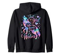 Just A Girl Who Loves Wolves Acuarela Pastel Galaxy Wolf Sudadera con Capucha