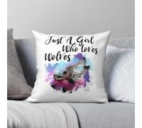 Just A Girl Who Loves Wolves - Funda de almohada cuadrada de poliéster y lino, terciopelo, con cremallera, decoración creativa, funda de cojín para asiento, 45 x 45 pulgadas