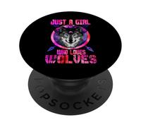 Just a Girl Who Loves Wolves Galaxy Space Wolf Lover PopSockets PopGrip Adhesivo