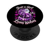 Just A Girl Who Loves Wolves Mariposas mágicas de Lobo Morado PopSockets PopGrip Adhesivo