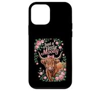 Just A Little Moody Highland Cow Floral Funny Quote Carcasa para iPhone 12 Mini