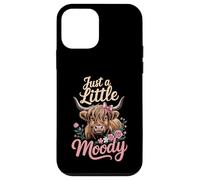 Just A Little Moody Highland Cow Floral Funny Quote Carcasa para iPhone 12 Mini