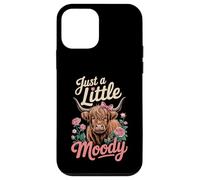 Just A Little Moody Highland Cow Floral Funny Quote Carcasa para iPhone 12 Mini