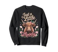 Just A Little Moody Highland Cow Floral Funny Quote Sudadera