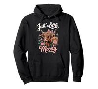 Just A Little Moody Highland Cow Floral Funny Quote Sudadera con Capucha