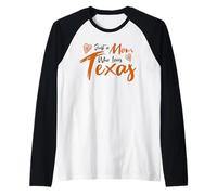 Just a Mom Who Loves Texas State Pride Cute Texas Mom Camiseta Manga Raglan