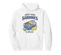 Just Add Sardinas, Divertido Amante de los mariscos, Retro, hojalata de Pescado, Humor Sudadera con Capucha