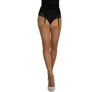 JUST BEAUTY TOUCH Medias lisas de talla S a 3XL - Llévalo con liguero y correas de tirantes, ajuste cómodo para mujer hasta el muslo 20 denier traslúcido, canela, S