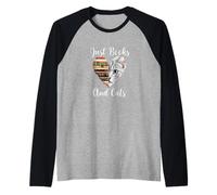 Just Books and Cats Lectura Amante de los Gatos Gato Camiseta Manga Raglan
