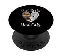 Just Books and Cats Lectura Amante de los Gatos Gato PopSockets PopGrip Adhesivo