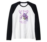 Just-Breathe Flor Pulmonar Concientización Fibrosis Quística Púrpura Camiseta Manga Raglan