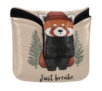 Just Breathe - Funda magnética para mazo de golf con diseño de panda rojo navideño para mazos y piel sintética cuadrada